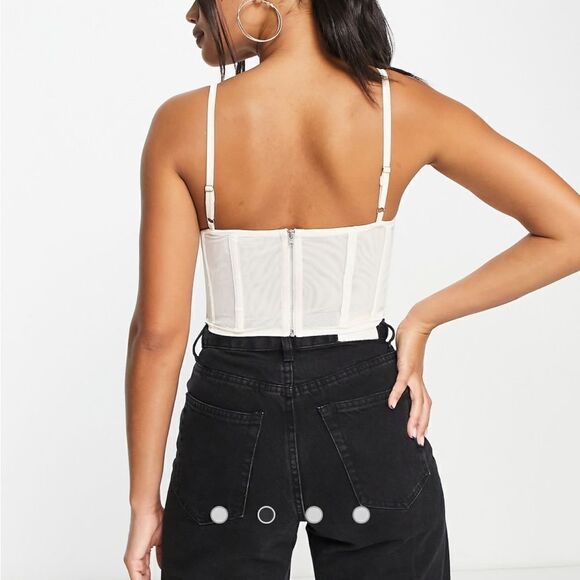 ASOS DESIGN NWT stretch satin corset with diamante trim in ivory - Picture 2 of 6